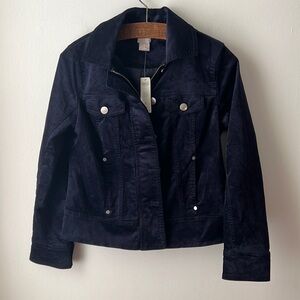 Chico’s Deep Navy Velveteen Moto Jacket.  NWT.  Size 4 / 6.